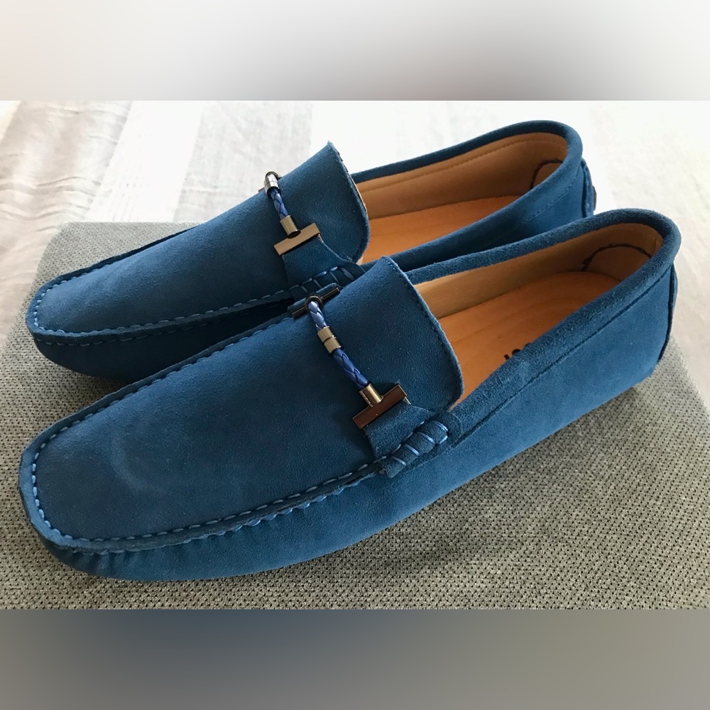 Go Tour Handmade Mens Casual Loafers/Slip On Driving Shoes Sapphire Blue 11.5